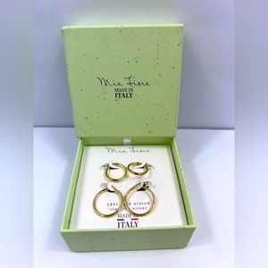 MÍA FIORE, 2 HOOP EARRINGS, STERLING SILVER, 18KT GOLD PLATED, 2 DIFFERENT SIZES